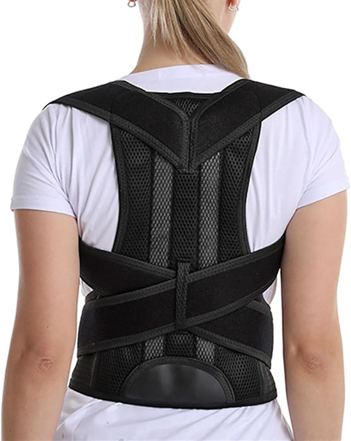 Adult Shoulder Posture Corrector Scoliosis Back Brace for Men and Women, Full Back Support Belt Adjustable Neck Support Improve Back Posture and Prevent Hunchback (Black S)