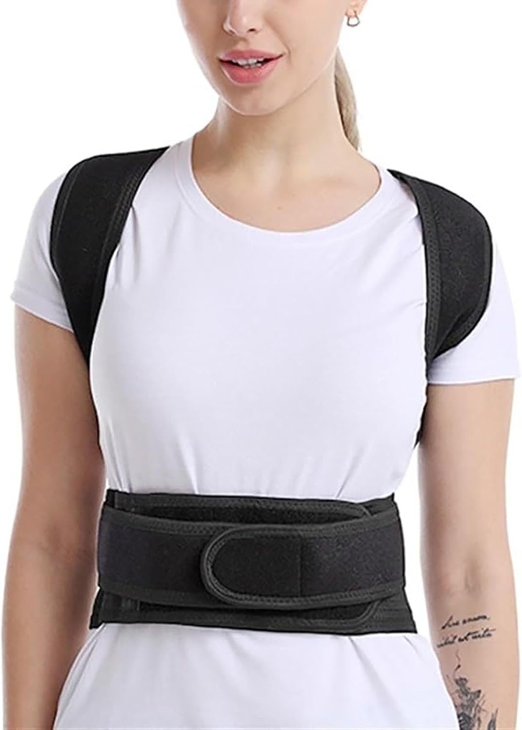Adult Shoulder Posture Corrector Scoliosis Back Brace for Men and Women, Full Back Support Belt Adjustable Neck Support Improve Back Posture and Prevent Hunchback (Black S)