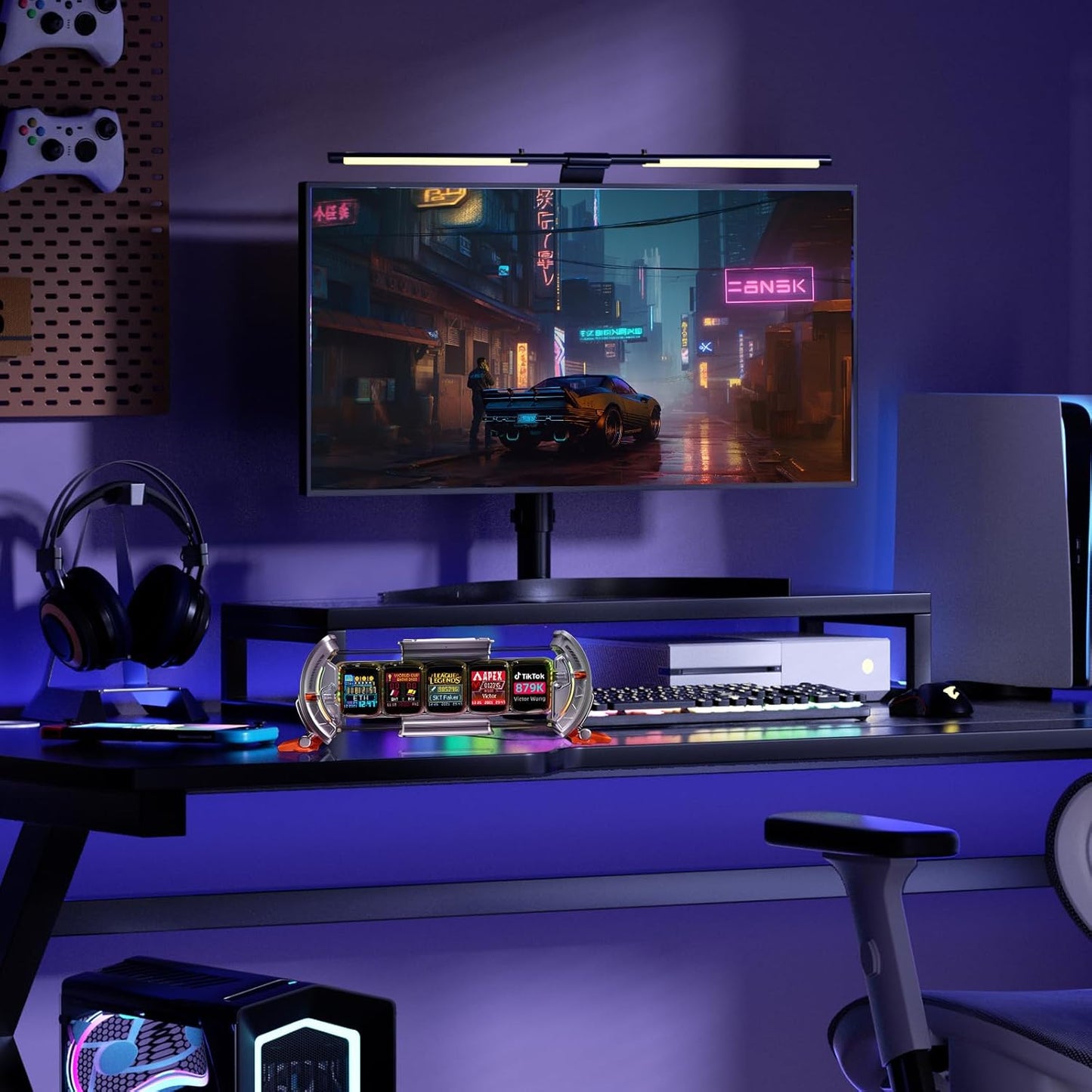 Times Gate - Cyberpunk Gaming Setup Digital Alarm Clock, Smart APP, WiFi Connect, RGB LED Display, Personalized Financial & Bitcoin Dashboard, Pixel Art for Gaming Room & Office Decor, Silver