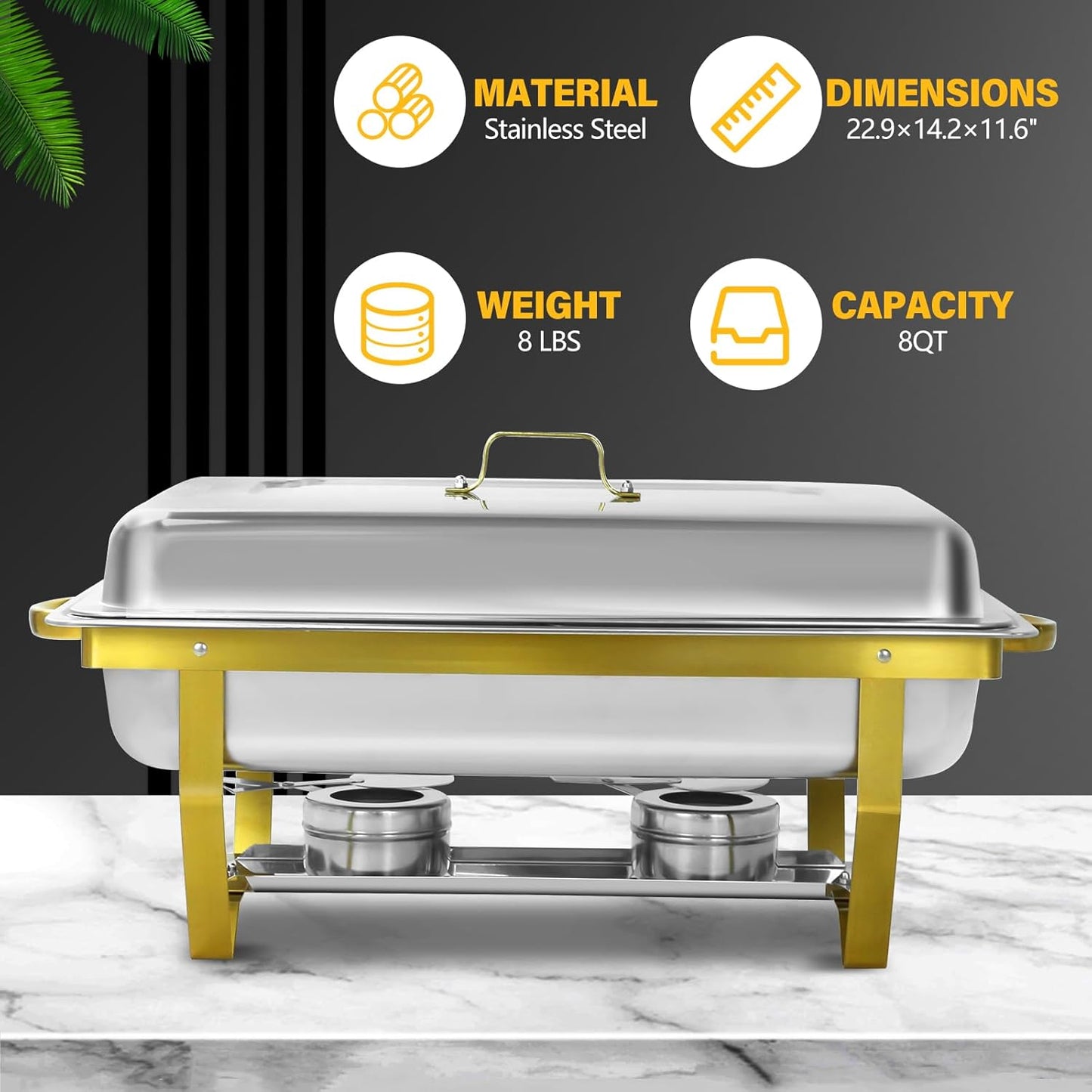 Chafing Dishes for Buffet, 9QT 6 Pack Chafing Dish Buffet Set, Stainless Steel Catering Warmer Server with 6 Full Size Pans for Home Party Wedding Buffets, Gold