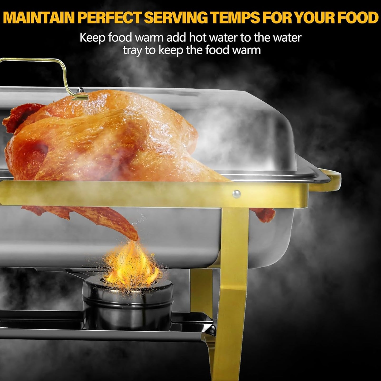 Chafing Dishes for Buffet, 9QT 6 Pack Chafing Dish Buffet Set, Stainless Steel Catering Warmer Server with 6 Full Size Pans for Home Party Wedding Buffets, Gold