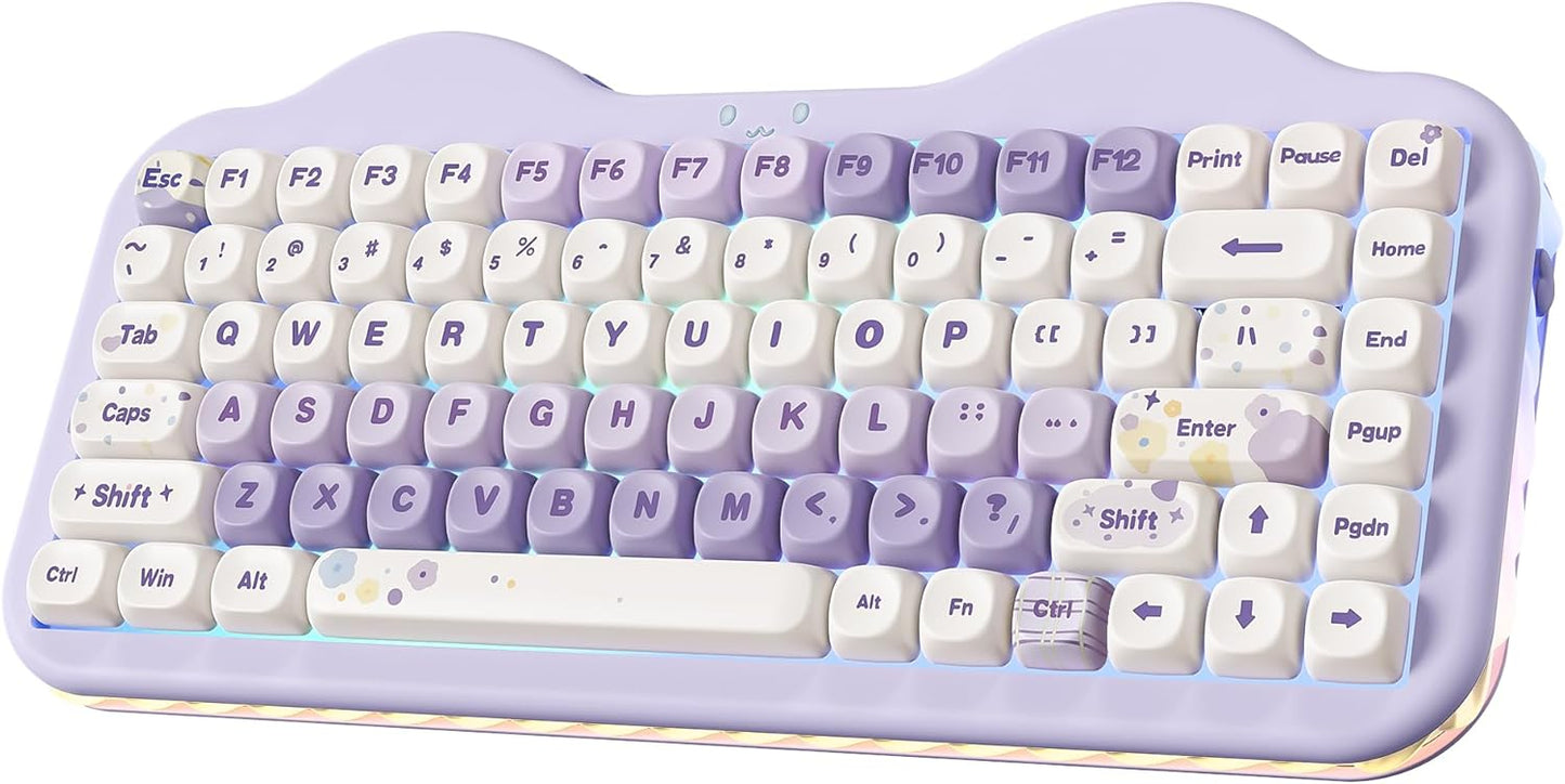 C75 Wireless Mechanical Keyboard,75% Layout, Hot-Swappable NKRO,BT5.0/2.4G/USB-C Mode,Dye-Sub PBT MOA Keycaps,RGB Gasket Mount,Cute Cake Design for Mac/Win/Gaming (Purple, Candy Switch)
