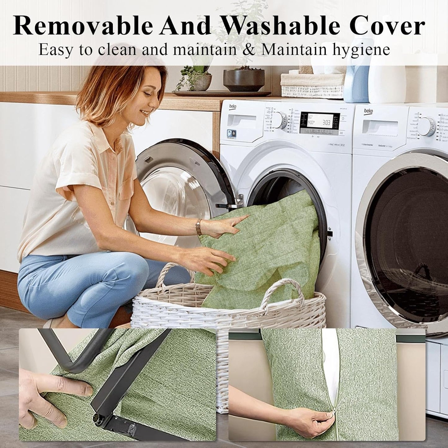 Electric Adjustable Bed Backrest with Side Handrails – 2–80° Sit-Up Backrest Chair, Remote Control, Washable Cushion & Headrest, Heavy-Duty Carbon-Steel Frame, 440 lbs Support – Green