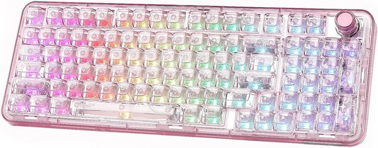 X98 QMK/VIA Wireless Mechanical Gaming Keyboard with Knob, Tri-Mode BT5.0/USB-C/2.4GHz Hot Swappable Keyboard, Pre-lubed Switches Gasket Mount RGB Backlit for Wins/Mac (Pink, Crystal Switch)