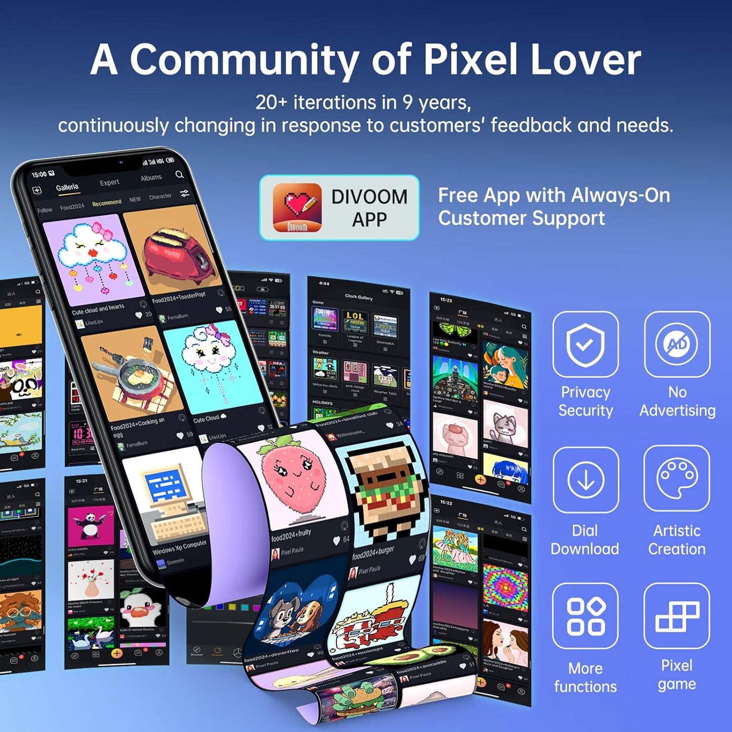 Times Gate - Cyberpunk Gaming Setup Digital Alarm Clock, Smart APP, WiFi Connect, RGB LED Display, Personalized Financial & Bitcoin Dashboard, Pixel Art for Gaming Room & Office Decor, Silver