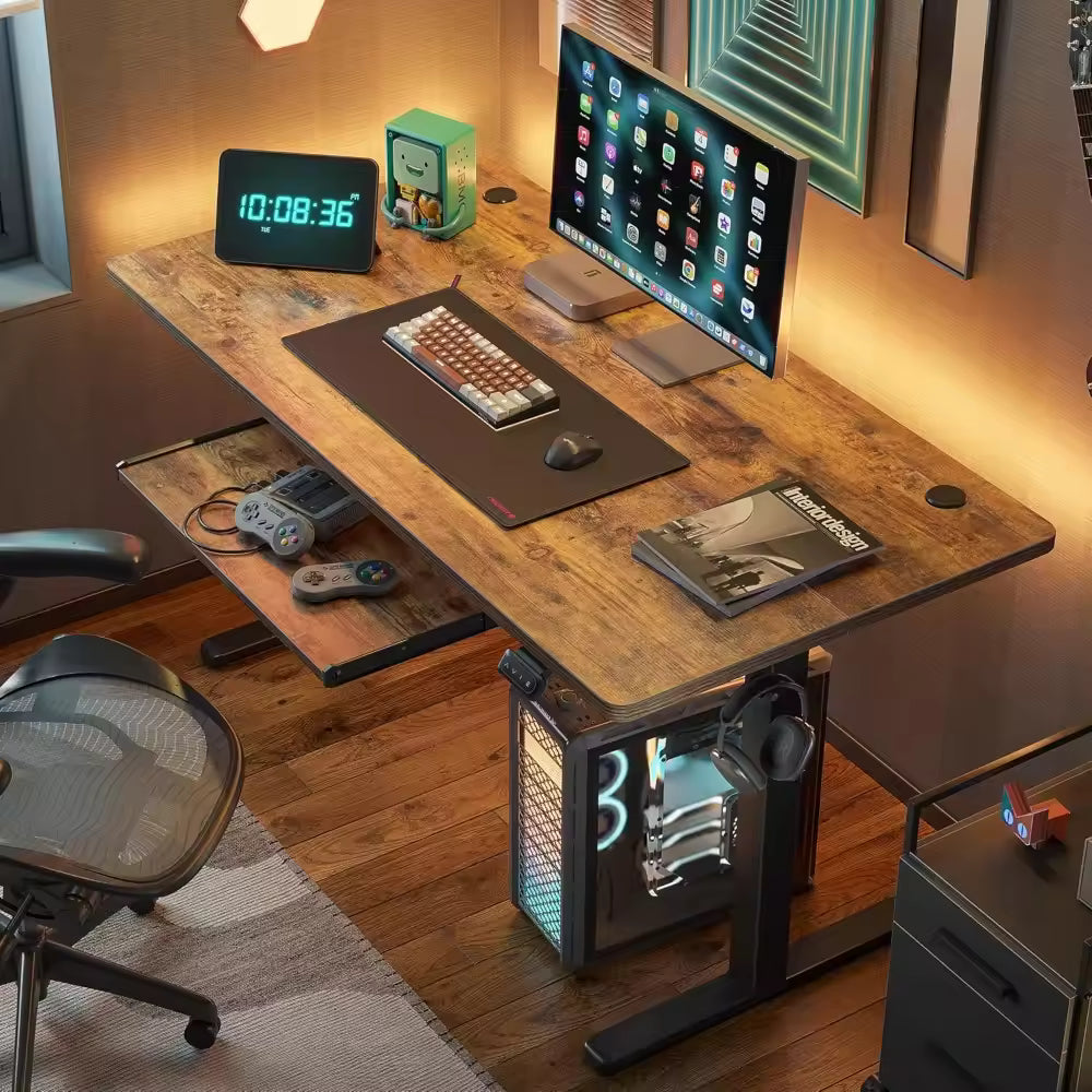 Standing Desk with Keyboard Tray Adjustable Height 60x24 Inch Sit-Stand Workstation for Home Office