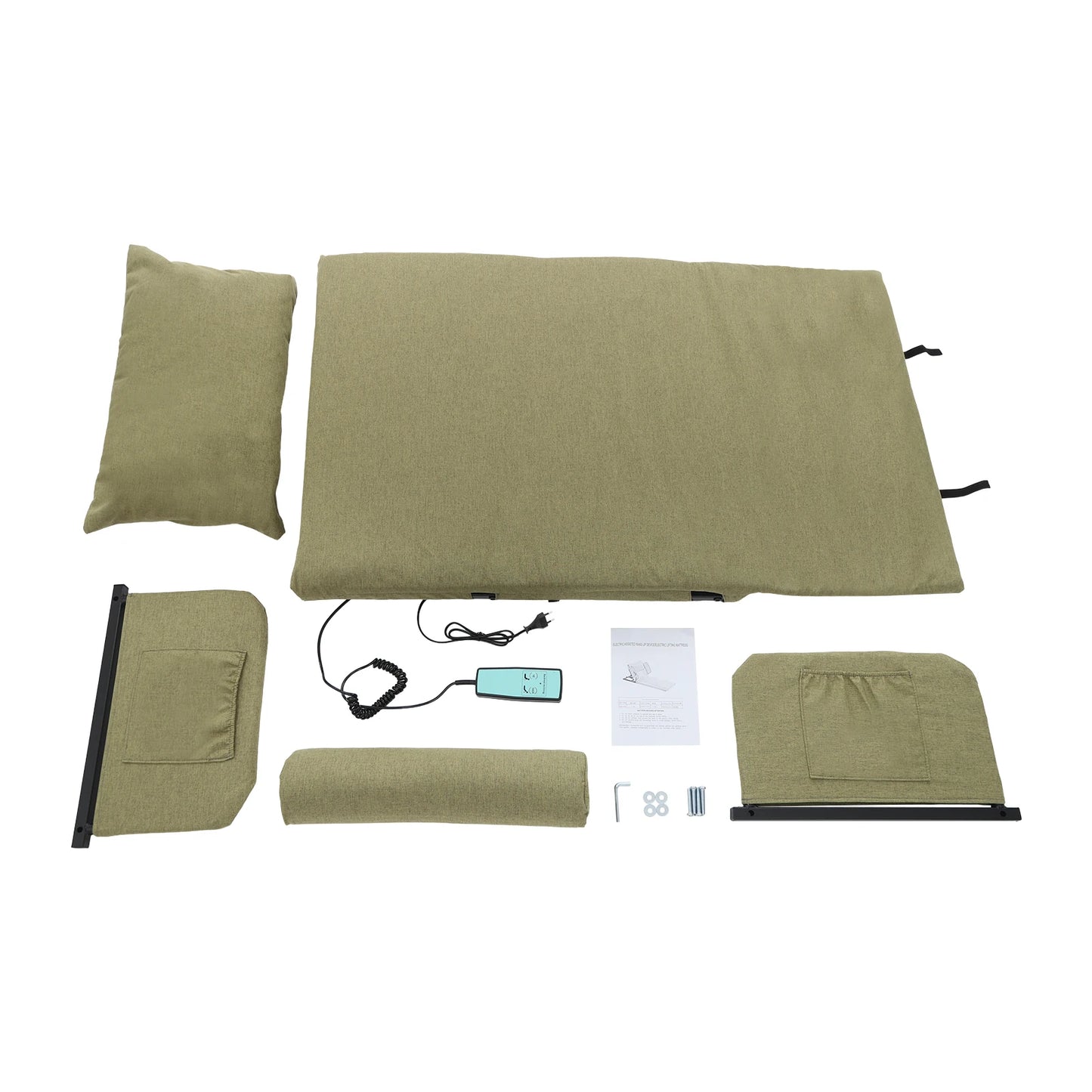 Electric Adjustable Bed Backrest with Side Handrails – 2–80° Sit-Up Backrest Chair, Remote Control, Washable Cushion & Headrest, Heavy-Duty Carbon-Steel Frame, 440 lbs Support – Green