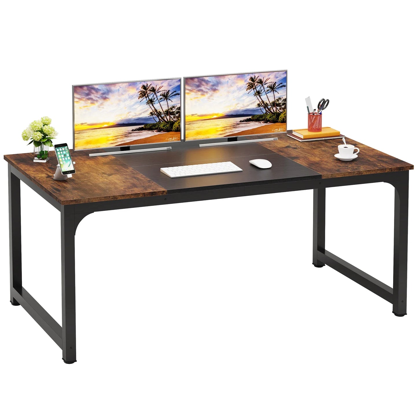 63” Executive Desk, Large Office Computer Desk with Thicken Frame, Modern Simple Workstation Business Furniture for Home Office, Vintage and Black