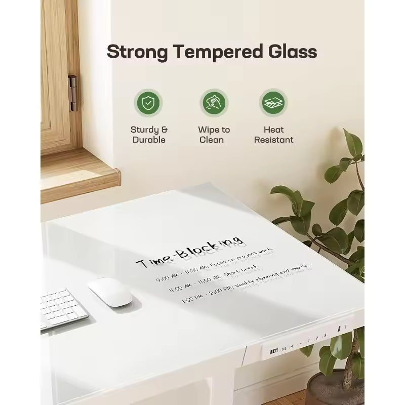 Electric Glass Standing Desk with USB Charging & Storage Drawer Adjustable Height 48x24",Quick Install Home/Office Computer