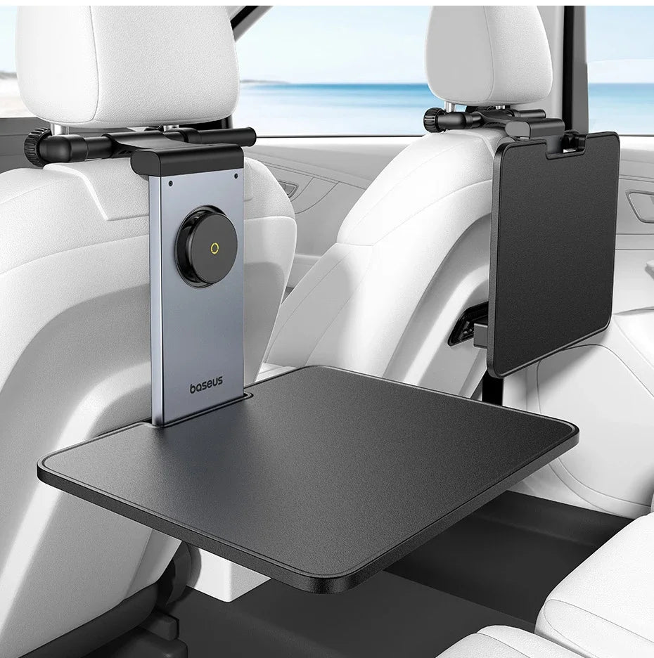 Car Back seat Headrest Desk Vehicle Tray Table, Foldable Laptop Stand with 360° Magnetic Phone Holder, Glass Holder, Adjustable Height, Black