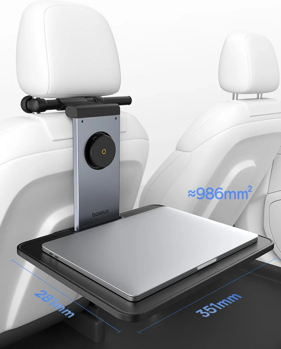 Car Back seat Headrest Desk Vehicle Tray Table, Foldable Laptop Stand with 360° Magnetic Phone Holder, Glass Holder, Adjustable Height, Black