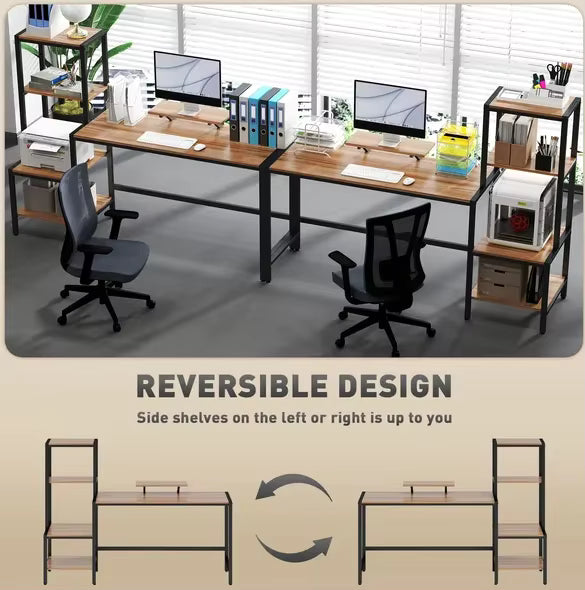 HOMCOM Rectangle Computer Desk 67" with Monitor Stand, Storage Shelves, Adjustable Foot Pads For Home Workstation