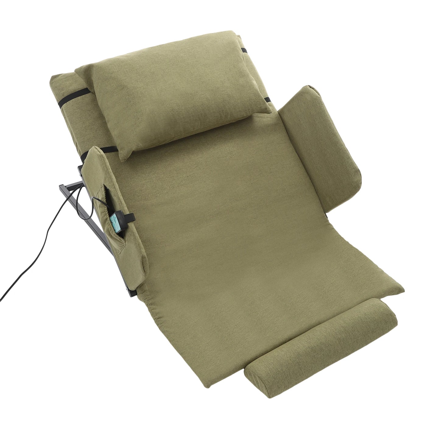 Electric Adjustable Bed Backrest with Side Handrails – 2–80° Sit-Up Backrest Chair, Remote Control, Washable Cushion & Headrest, Heavy-Duty Carbon-Steel Frame, 440 lbs Support – Green