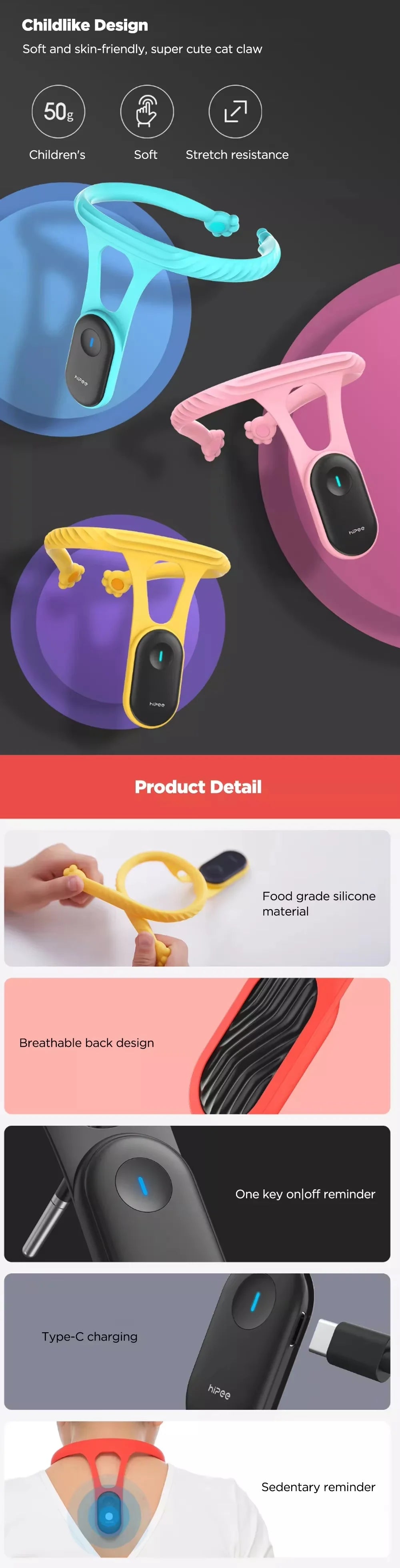 Smart Posture Trainer & Corrector, Control with App, Check Posture in Real Time, Strapless, Boost Health & Temperament (Red)