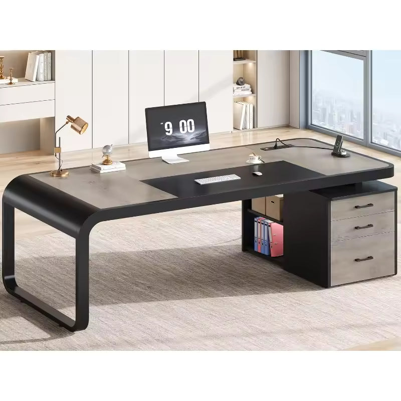 70.9" Executive Large Computer Desk With Drawers & Lateral File Cabinet, Office Desk With Removable Shelves, Workstation for Home/Office