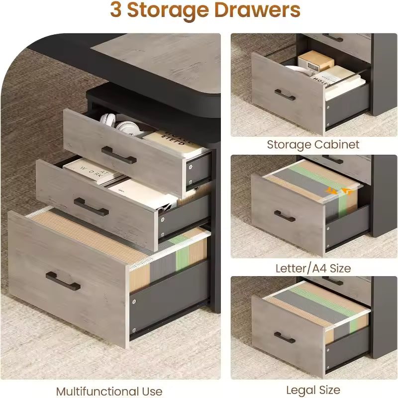 70.9" Executive Large Computer Desk With Drawers & Lateral File Cabinet, Office Desk With Removable Shelves, Workstation for Home/Office