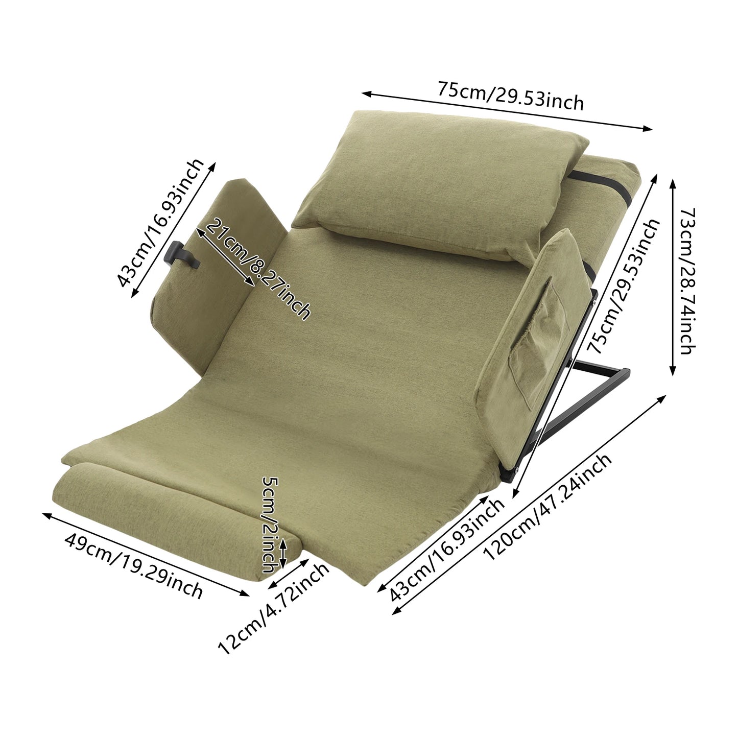 Electric Adjustable Bed Backrest with Side Handrails – 2–80° Sit-Up Backrest Chair, Remote Control, Washable Cushion & Headrest, Heavy-Duty Carbon-Steel Frame, 440 lbs Support – Green