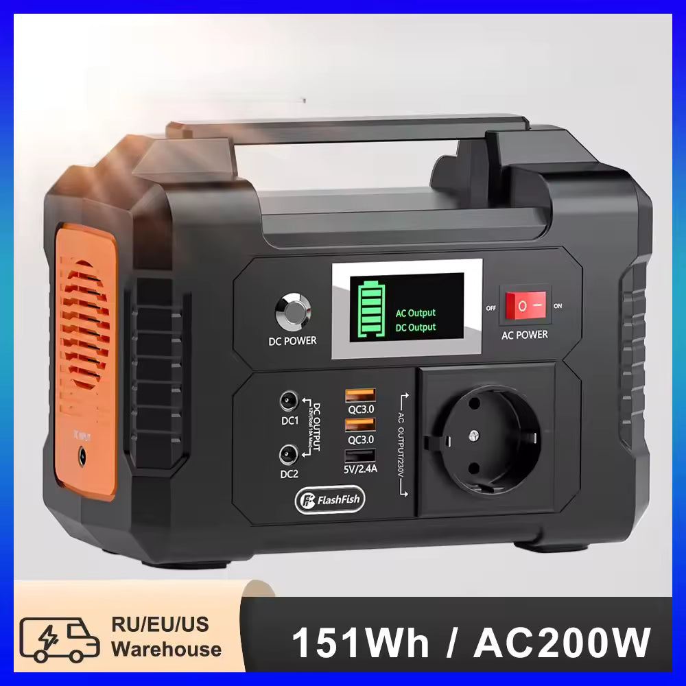 Flashfish 200W Portable Power Station 151Wh – Solar Generator with AC 110V & DC Output, Large-Capacity Backup