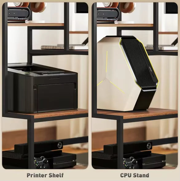 HOMCOM Rectangle Computer Desk 67" with Monitor Stand, Storage Shelves, Adjustable Foot Pads For Home Workstation