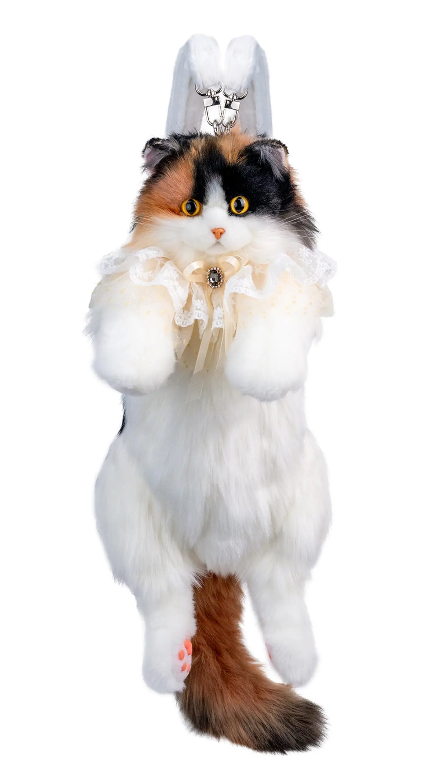 Cat Shaped Backpack - Handcrafted Stuffed Animals Plush Bag with Adjustable Shoulder, Crossbody, and Handbag Straps (Dark Calico Backpack)