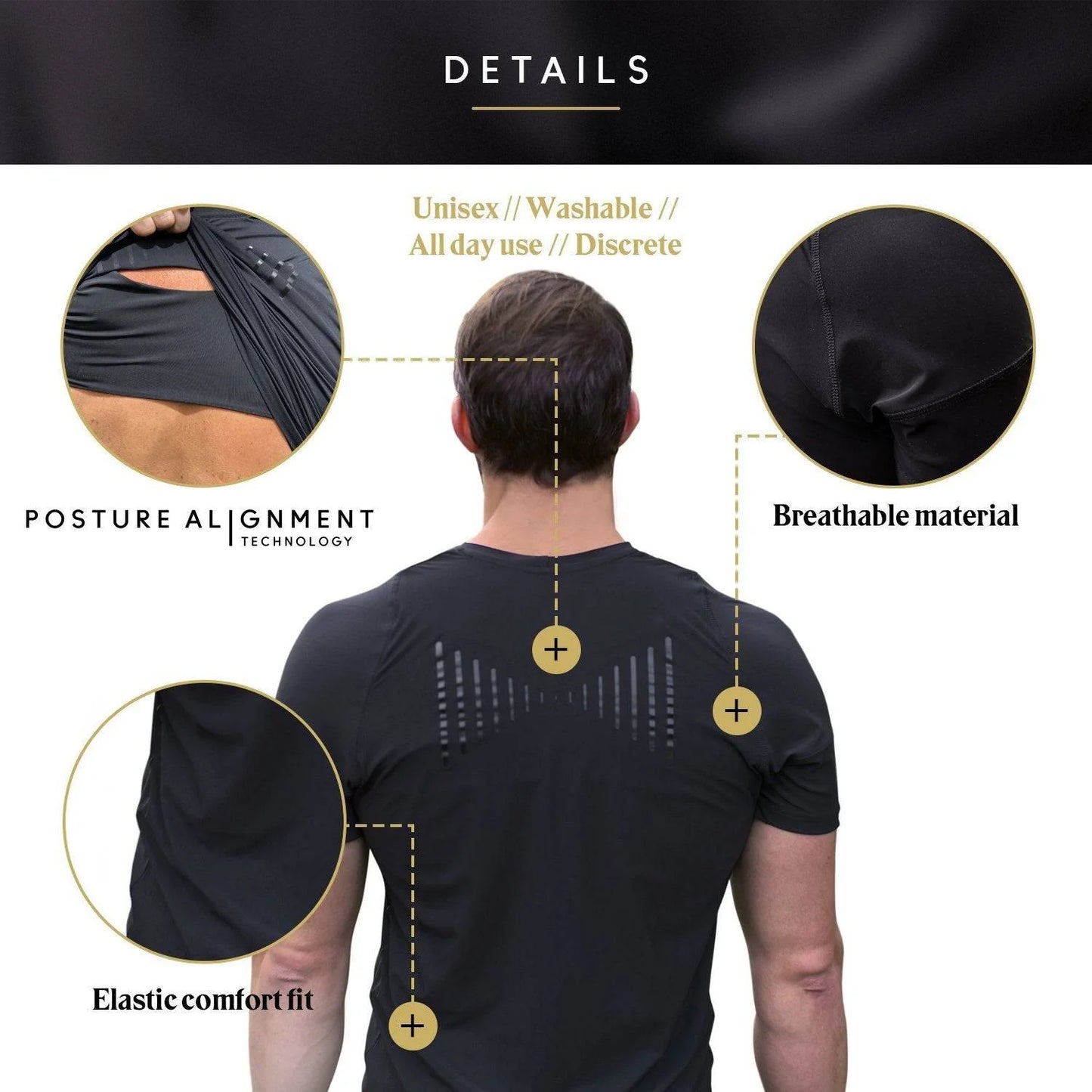 Posture Reminder T-Shirt for Men - Black/Small