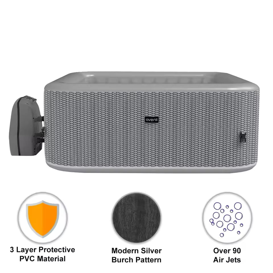 Portable Outdoor Hot Tub - 4 Person Inflatable Square Spa with LED Display